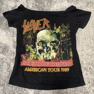 Slayer off the shoulder custom women’s shirt.